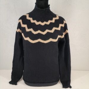 C by Bloomingdale's Small | Black Cashmere Chevron‎ Mock Neck Sweater